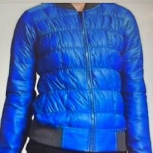 Athleta Dobby Blue Down Puffer Jacket Women's Size S